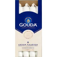Gouda Kroonkaarsen 8 stuks wit